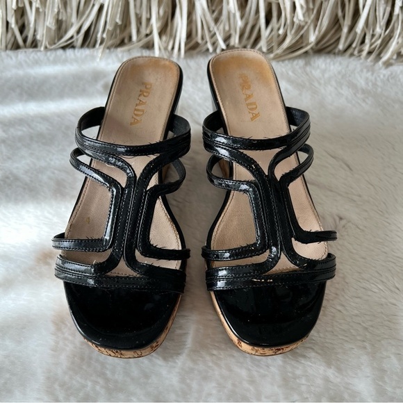 PRADA 35.5 Black Patent Leather Cage Espadrilles 5.5 6 - Picture 1 of 9